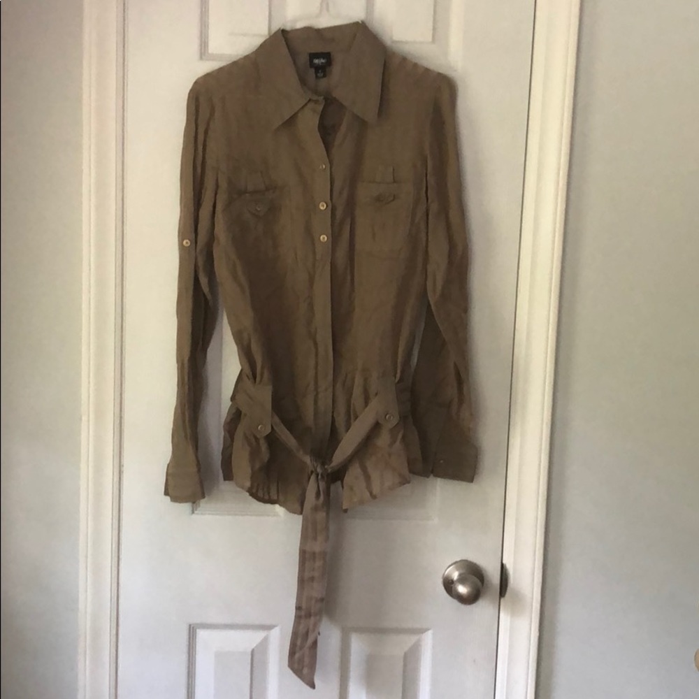 Safari Inspired Sheer Button Up Olive Green Small